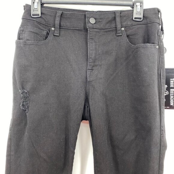 True Religion Jennie Curvy Mid Rise Skinny Distressed Black Jeans Women's Sz 28 - Picture 4 of 15